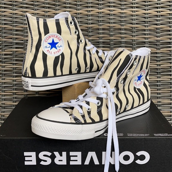 Converse Ctas Hi Black/Greige/White MEN`S Zebra Stripes - Picture 8 of 16